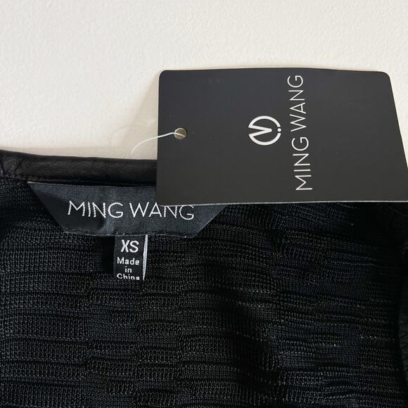 NEW Ming Wang | Black Knit Faux Leather Trim Stud Long Sleeve Cardigan Jacket XS - Picture 10 of 11